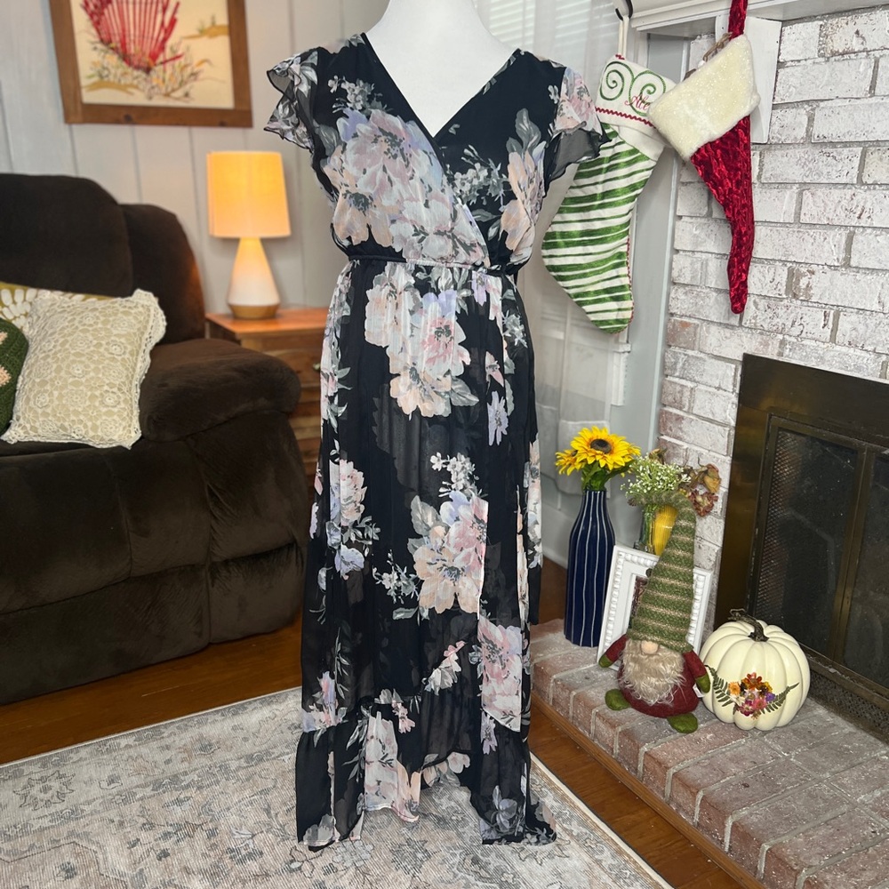 Black Floral Band of Gypsies high low Dress